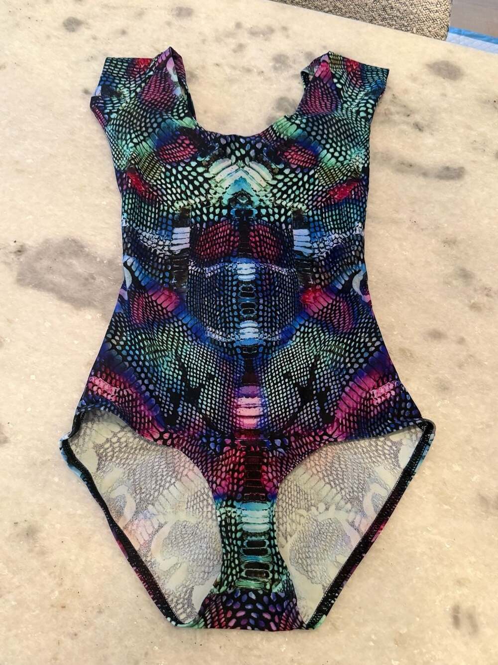 BlackMilk Clothing Kaleidosnake Capped Sleeve Leotard Bodysuit